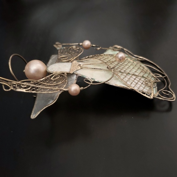 Vintage Brass Filigree & Shell Angel Ornament Detailed w Beautiful Patina - Picture 5 of 7